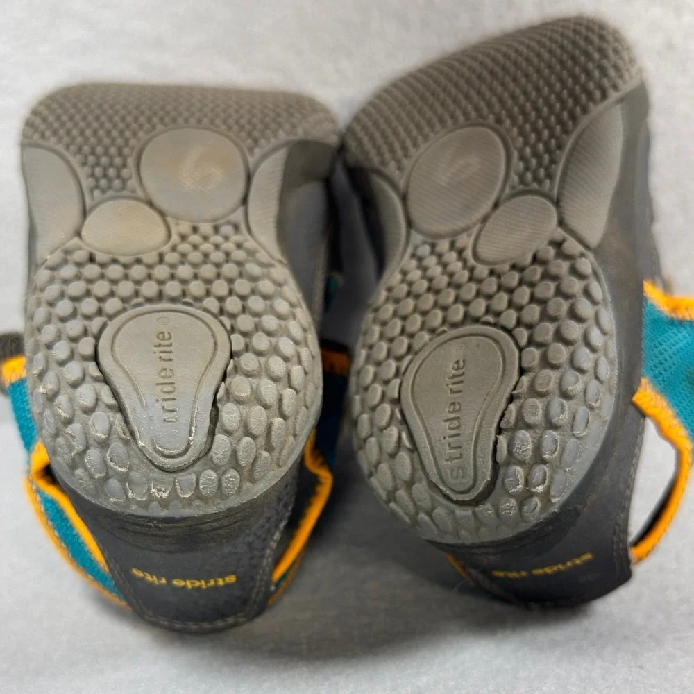 Stride Rite 9.5 Closed Toe Water Sandals Grey Teal Orange Memory Foam Sporty